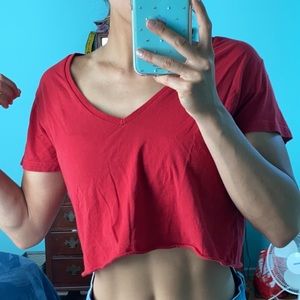 Brandy Melville Red Cropped Loose Shirt